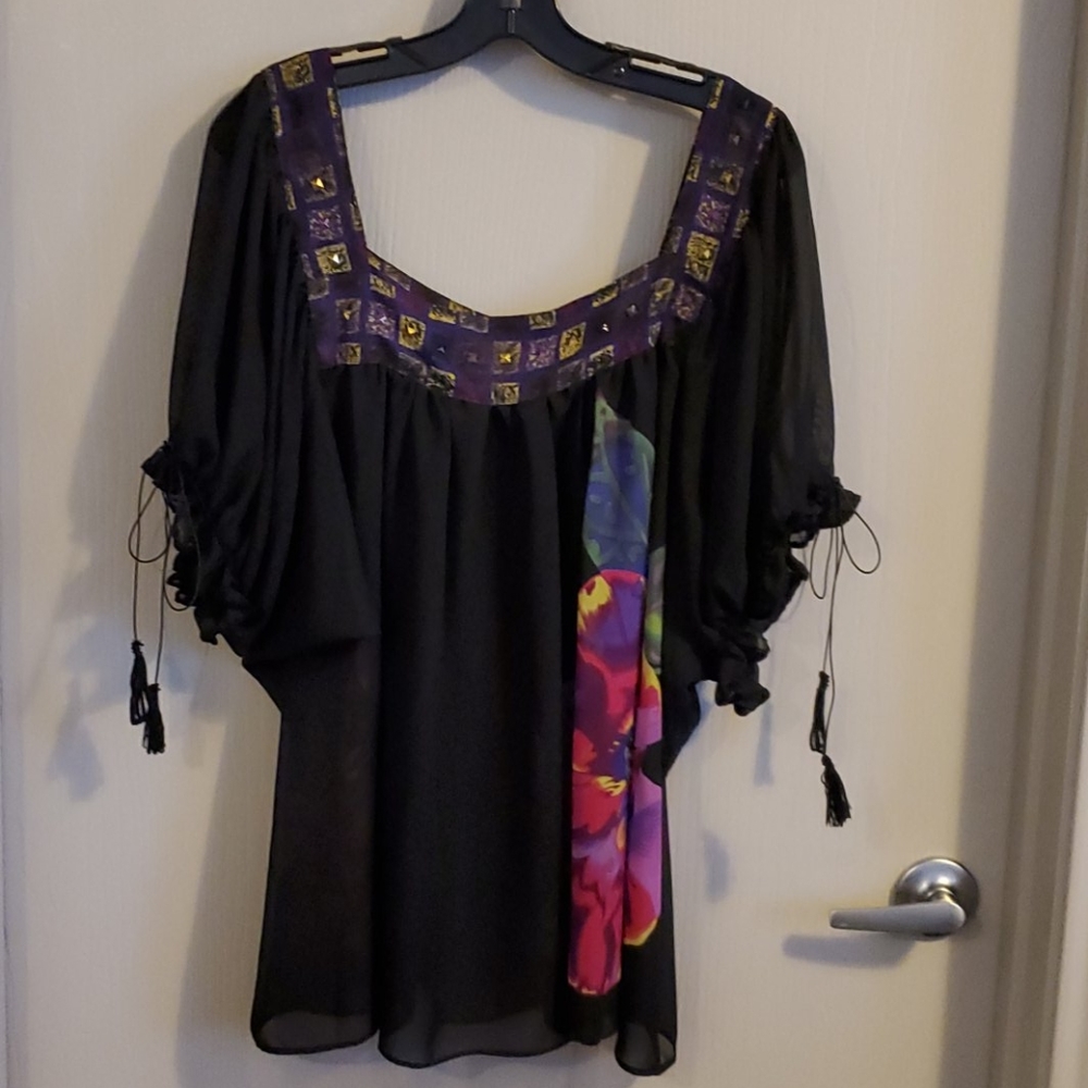Eci brand PLUS size blouse 3X  SHEER OVERLAY